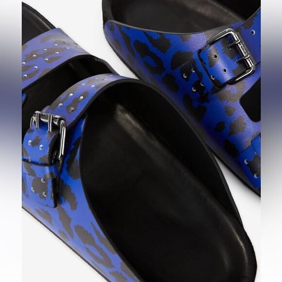 THE KOOPLES BLUE LEATHER LEOPARD-PRINT SANDALS NIB size 41 main image 14